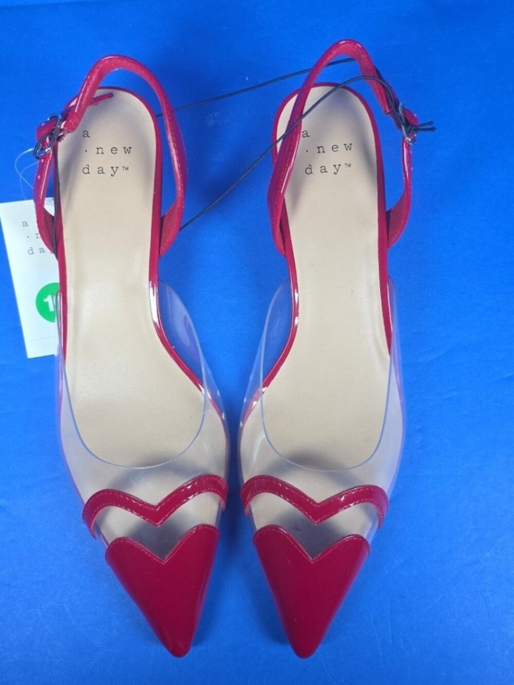 A New Day Shoes Women Red Clear Pointed Toe Heel Eleanor Heart Detail Size 10 - Picture 6 of 7
